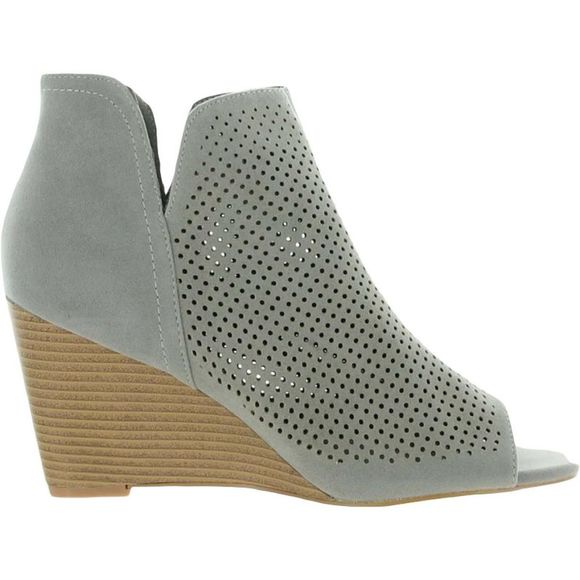 Journee Collection Womens Gray Perforated Faux Suede Wedge Heels Shoes NWOB - Picture 3 of 4